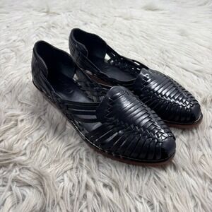 MDC Women's 7.5 Black Leather Huarache Sandal Boho Western Festival Artsy Mexico